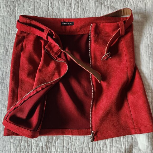 🇫🇷 French Mini Faux Suede Red Skirt - Size M - Picture 2 of 6